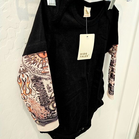 NWT Kid Tales black bodysuit with faux tattoo sleeves, Size 12-18 months - Picture 4 of 5